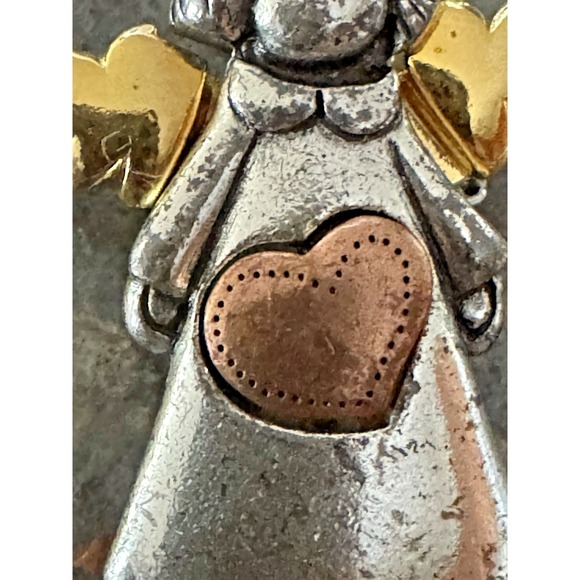 Angel Brooch AJMC Gold Tone Wings Silver Tone Dress Heart Motif Pin vintage - Picture 12 of 12